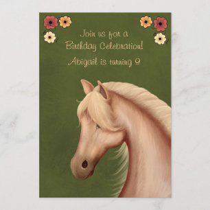 Invitation Joli Palomino et Cheval de Fleurs Anniversaire Inv