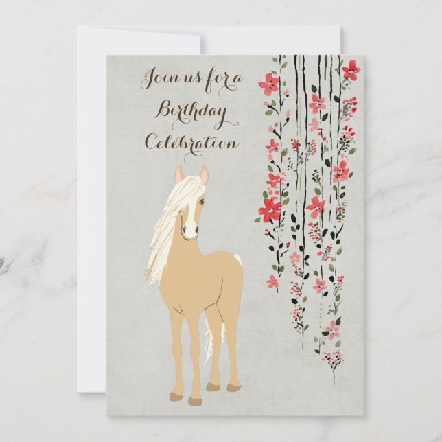 Invitation Joli Palomino Pony et Cheval des Fleurs Anniversai (Devant)
