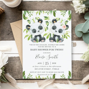 Invitation Joli Panda rose Floral Twins Garçon Baby shower fi