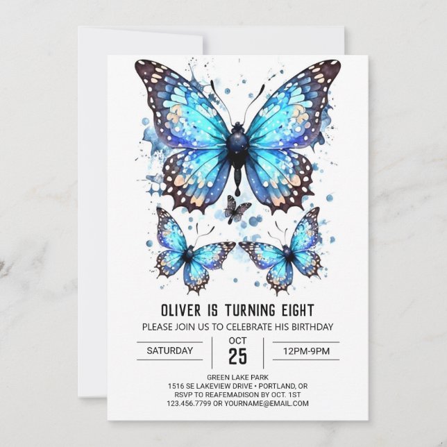 Invitation Joli papillon élégant Boy Anniversaire (Devant)