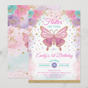 Invitation Joli papillon Fairy Garden Floral Girl Anniversair