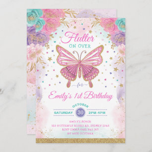 Invitation Joli papillon Fairy Garden Floral Girl Anniversair