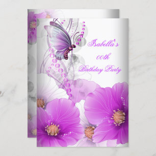 Invitation Joli papillon floral Lilac fête d'anniversaire SML