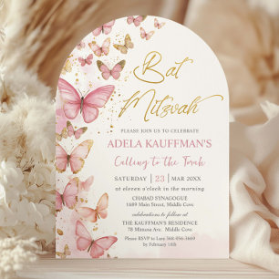 Invitation Joli Papillons rose Bat mitzvah 13ème Arc Annivers
