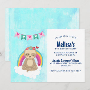 Invitation Joli paresseux méditant avec un anniversaire arc-e