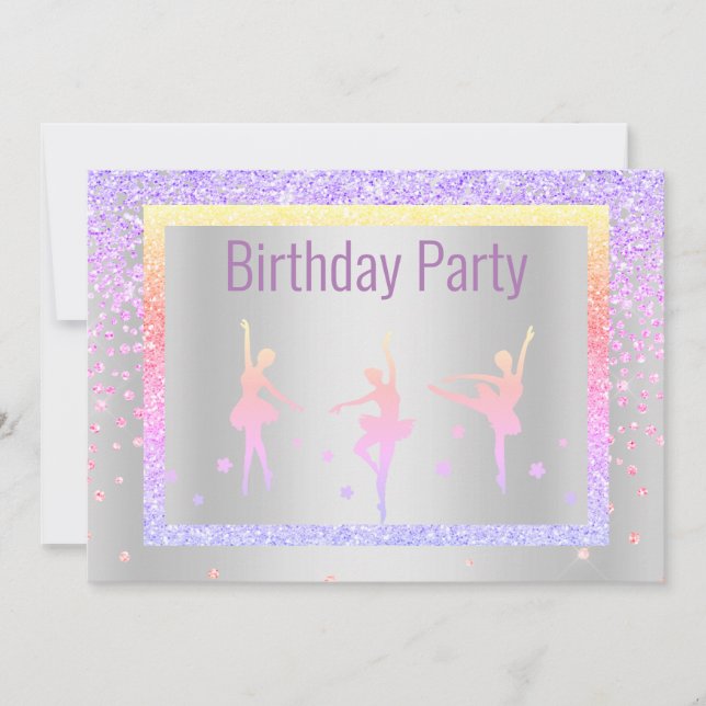 Invitation Joli Pastel Ballerina Étincelle Enfants Anniversai (Devant)