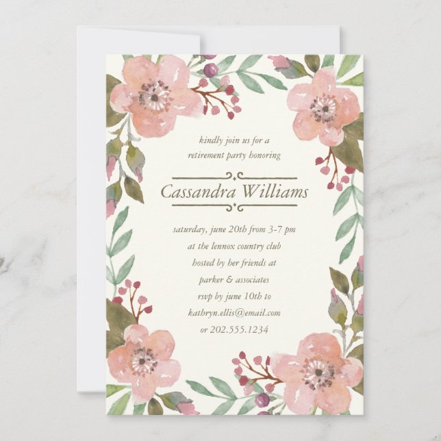 Invitation Joli Pastels| Fête de retraite Floral Wreath (Devant)