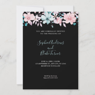 Invitation Joli pays rose et bleu Floral noir Mariage