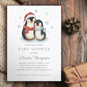 Invitation Joli Penguin d'hiver Famille Baby shower de Noël