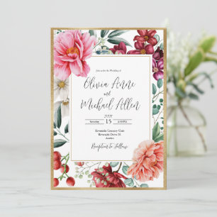 Invitation Joli Peonies roses Floral Mariage or