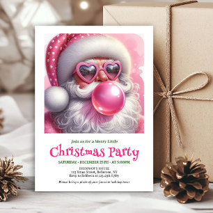 Invitation Joli père Noël rose bubble gum aquarelle Noël 