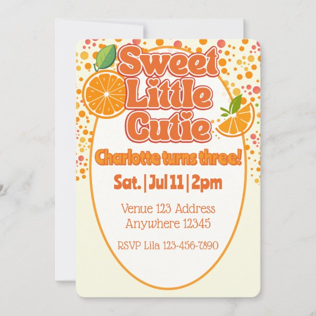 Invitation Joli petit anniversaire orange Cutie (Devant)