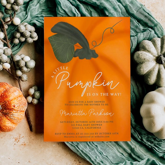 Invitation Joli petit baby shower citrouille orange (Cute orange little pumpkin fall baby shower invitation)