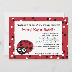 Invitation Joli petit BABY SHOWER rouge Ladybug