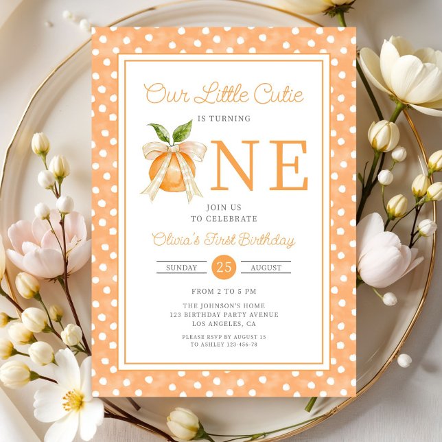 Invitation Joli petit bébé orange Citrus 1er anniversaire (Cute Little Cutie Orange Citrus 1st Birthday Invitation)