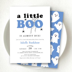 Invitation Joli Petit Boo Bleu Halloween Baby shower garçon