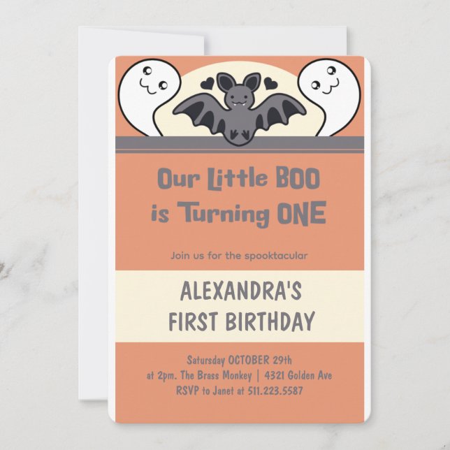 Invitation Joli petit boo fête son premier anniversaire  (Devant)