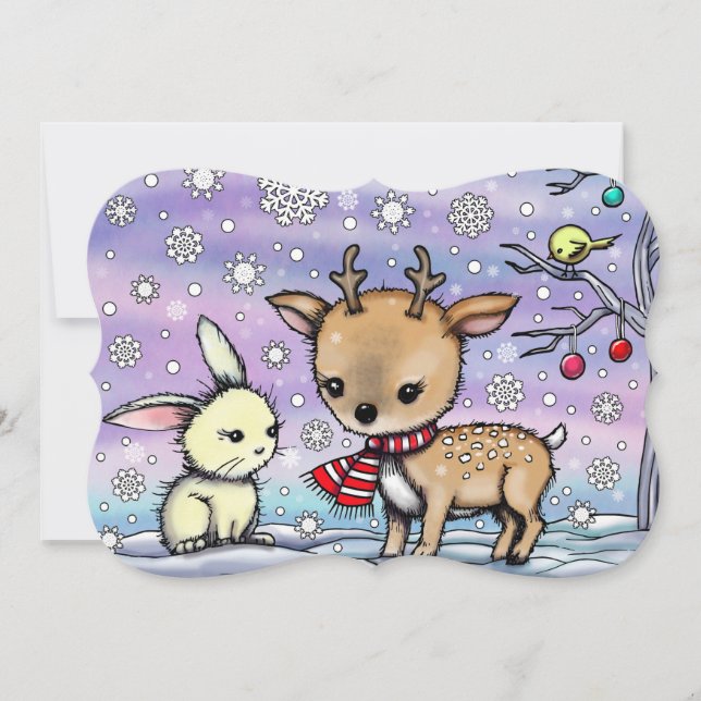 Invitation Joli petit cerf et lapin illustrés (Devant)