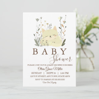 Invitation Joli petit chat endormi Sage & Floral pastel