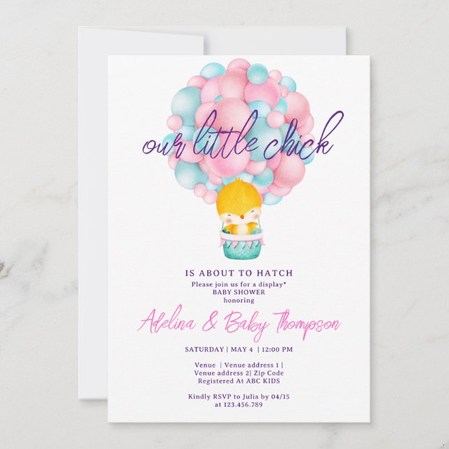 Invitation Joli Petit Chick Rose Sur Le Point De Hatcher Baby (Devant)