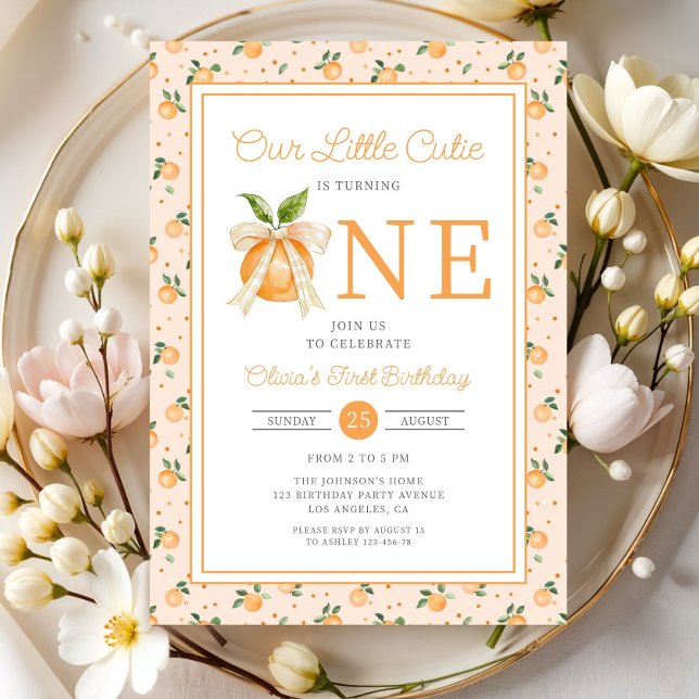 Invitation Joli Petit Citron Orange Cute 1er Anniversaire (Créateur téléchargé)