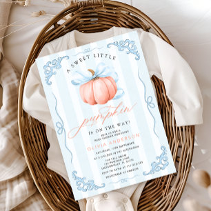 Invitation Joli petit Citrouille Automne Bleu Bow Baby shower