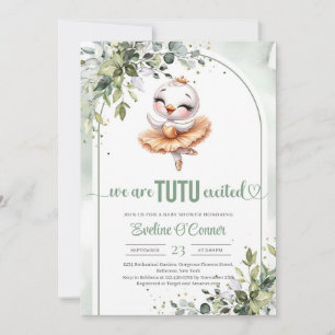 Invitation Joli petit cygne avec robe tutu or vert
