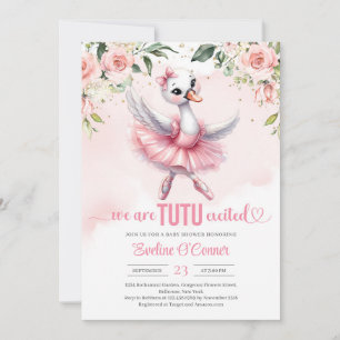 Invitation Joli petit cygne avec tutu robe or éclatant