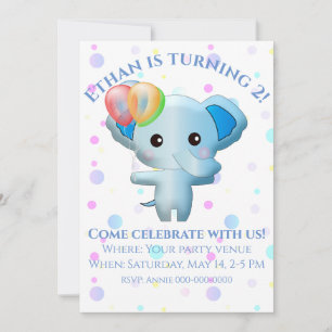 Invitation Joli Petit Garçon Bleu Éléphant Anniversaire