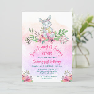 Invitation Joli Petit Lapin Floral Fête Anniversaire
