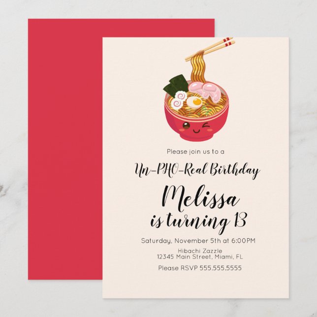 Invitation Joli Pho Oriental Restaurant d'anniversaire  (Devant / Derrière)