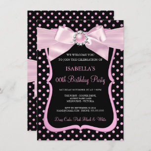 Invitation Joli Pink Pearl Bow Black Polka Point Anniversaire
