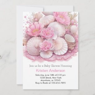 Invitation Joli Pink Sea Shell Aventure Baby shower fille