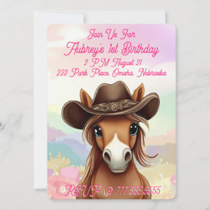 Invitation Joli Poulain au Chapeau de Cow-Boy Fille Anniversa