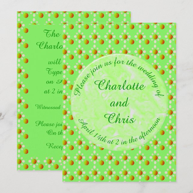 Invitation Joli Printemps Mariage Fleur de pomme et Pommes da (Devant / Derrière)