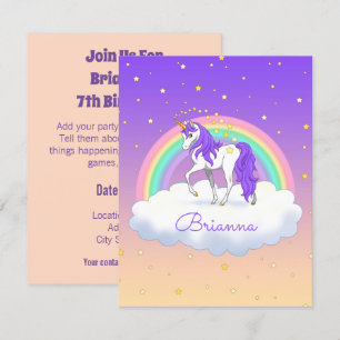 Invitation Joli Purple Sweet Dreams Rainbow Unicorn