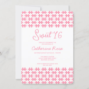 Invitation Joli Puzzle rose Et Blanc À damiers Doux 16