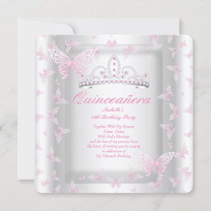Invitation Joli Quinceanera rose Parti Tiara Butterfly