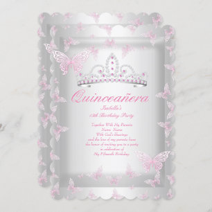 Invitation Joli Quinceanera rose Parti Tiara Butterfly