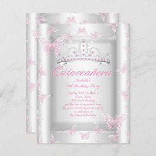 Invitation Joli Quinceanera rose Parti Tiara Butterfly