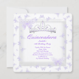Invitation Joli Quinceanera violet Parti Tiara Butterfly