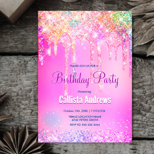 Invitation Joli Rainbow unicorn rose Parties scintillant Driv