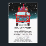 Invitation Joli Red Père Noël Van Reindeer Chien de vacances<br><div class="desc">Cette invitation de fêtes corporatives, mignonne et festive, est parfaite pour créer l'ambiance de votre événement de vacances. Il est doté d'une camionnette Santa Claus rouge et bleu des années 70 dessinée à la main et peinte à la main avec conducteur de renne chien chiot et des cadeaux colorés emballés...</div>