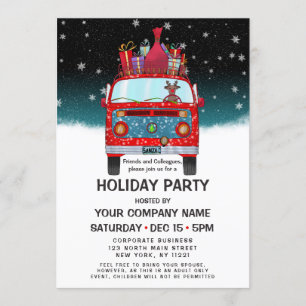 Invitation Joli Red Père Noël Van Reindeer Chien de vacances