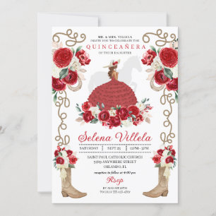 Invitation Joli Red Western Mariachi Princess Quinceañera
