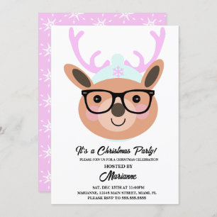 Invitation Joli Reindeer Noël Casquette Écharpe lunettes