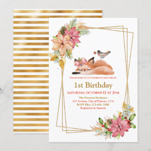 Invitation Joli renard couché Gold Parties scintillant fille