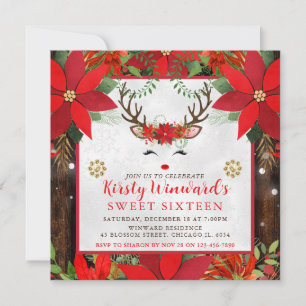 Invitation Joli Renne Noël Poinsettia Douze Ans