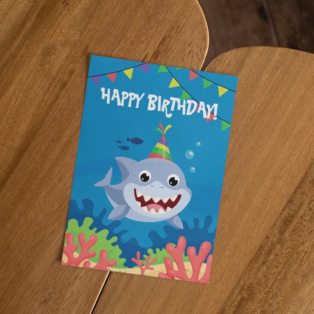 Invitation Joli requin d'anniversaire sous l'eau (cute shark happy birthday underwater card)