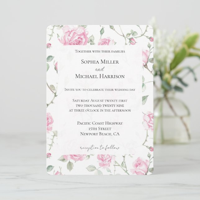 Invitation Joli romantique Roses Roses Roses Roses Rose Flora (Debout devant)